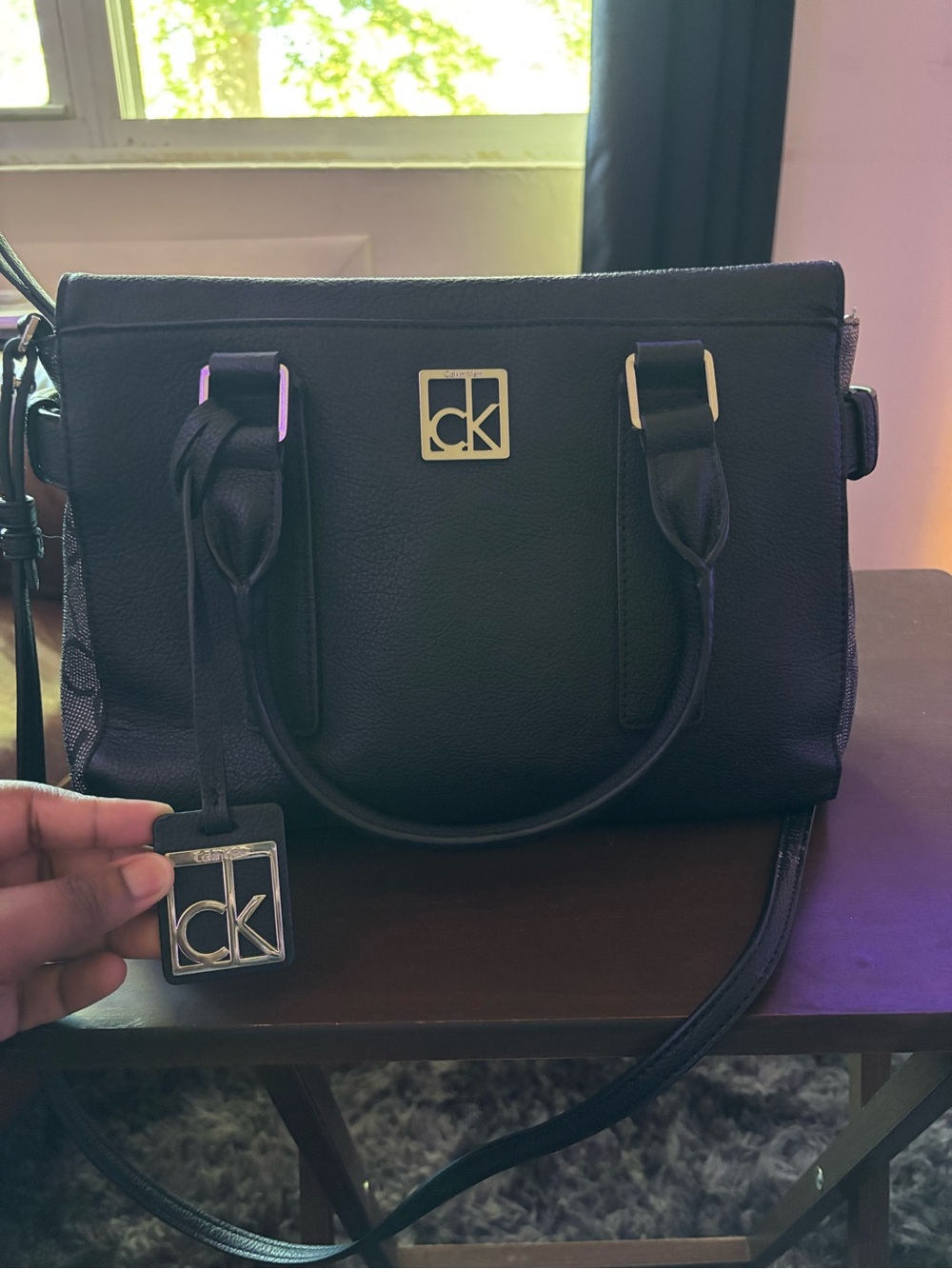Calvin Klein Black CK Logo Shoulder/ Hand Bag with Crossbody Strap & Charm